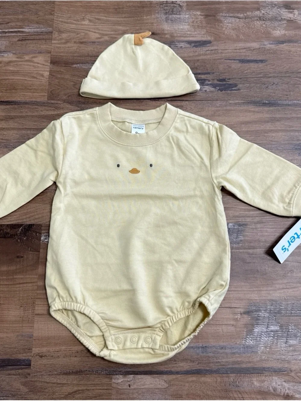 Carter's Pale Yellow Duck Face Long-Sleeve One-Piece with Matching Hat